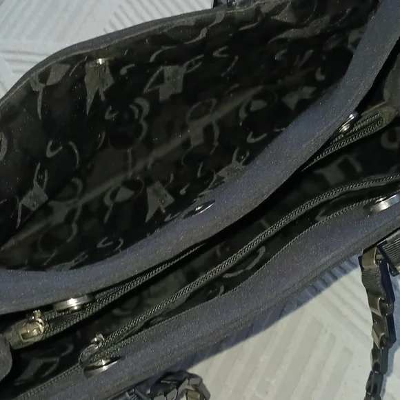 Black Canvas Chain Link Laptop Tote Shoulder Bag - Picture 6 of 9